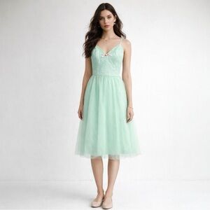Davids Bridal Fairy Princess Dress Mint Green Lace Tulle Balletcore Midi